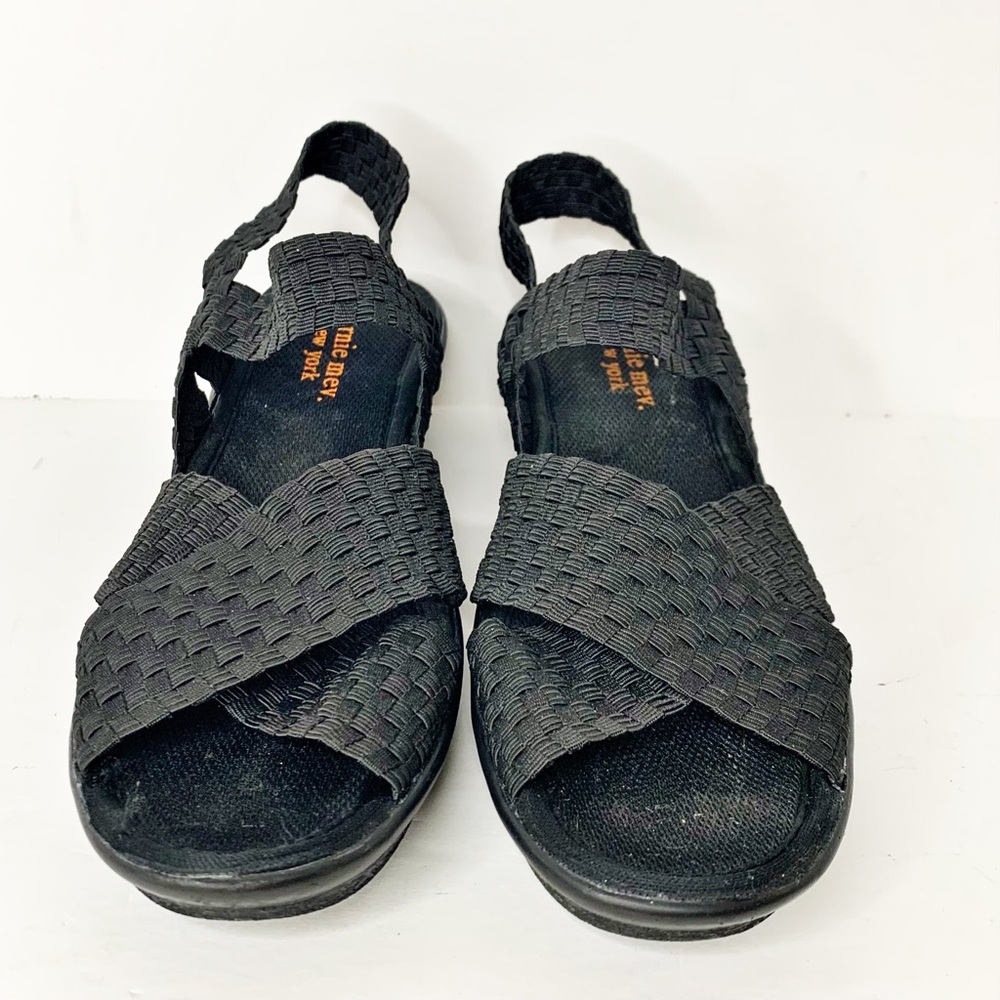 Bernie Mev Lihi Brighten Black Elastic‎ Basketweave Wedge Sandals  - Size US 9.5 - Picture 2 of 9